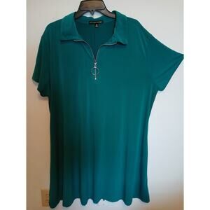 Always Indigo Emerald Green 1/4 Zip 3X Shift Dress Smooth Knit Short Sleeve